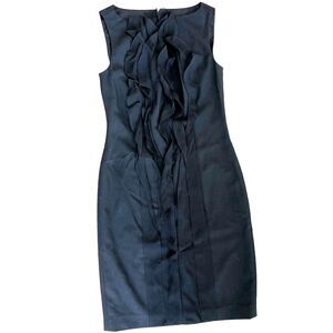 Ann Taylor Wool Silk Ruffle Black Cocktail Knee‎ Length Sheath Dress Sz 0